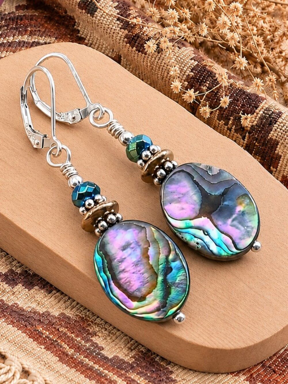 Abalone Earrings With Sterling Silver Leverback Earwires